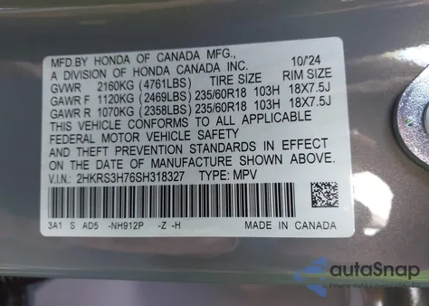 2025 Honda Cr-V Ex-L 2Wd z USA, uszkodzony, nr VIN 2HKRS3H76SH318327